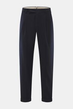 PT Torino Wollhose 'Rebel Fit' navy, frontale Nahaufnahme, knöchellang, schmal zulaufend, aus elastischer Schurwolle mit Bundhaken, Reißverschluss, Bundfalte, Uhrentasche und geknöpften Gesäßtaschen.