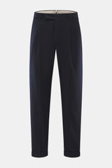 PT Torino Wollhose 'Rebel Fit' navy, frontale Nahaufnahme, knöchellang, schmal zulaufend, aus elastischer Schurwolle mit Bundhaken, Reißverschluss, Bundfalte, Uhrentasche und geknöpften Gesäßtaschen.