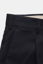 PT Torino Wollhose 'Rebel Fit' navy, Detailansicht von Bund und Tasche, elastische Schurwolle, schmal zulaufend, knöchellang, weicher Griff.