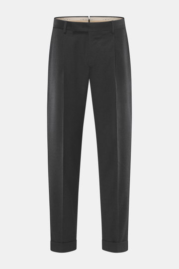 PT Torino Wool Trousers 'Rebel Fit' dark grey melange shown from front, ankle-length with fixed hem cuff, zip, waistband hook. Comfort meets stylish casualness: The 'Rebel Fit' trousers by PT TORINO impress with stretch virgin wool and high-quality crafts
