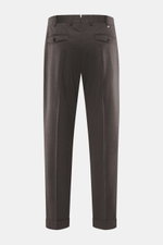 PT Torino Wollhose 'Rebel Fit' dunkelbraun meliert, Rückansicht, knöchellang, schmal zulaufend, aus elastischer Schurwolle mit Bundfalte und geknöpften Gesäßtaschen.