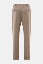 Back view of PT Torino Wool Trousers 'Rebel Fit' taupe melange, photographed from behind, showing slightly elastic virgin wool fabric, soft touch, Rebel Fit tapered cut with regular thigh width, ankle-length narrowing bottoms with fixed hem cuffs, single 