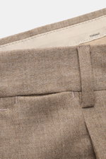 PT Torino Wool Trousers 'Rebel Fit' taupe melange shown in close-up from the front, highlighting waistband, belt loop, and fabric texture. Comfort meets stylish casualness: The 'Rebel Fit' trousers by PT TORINO impress with stretch virgin wool and high-qu