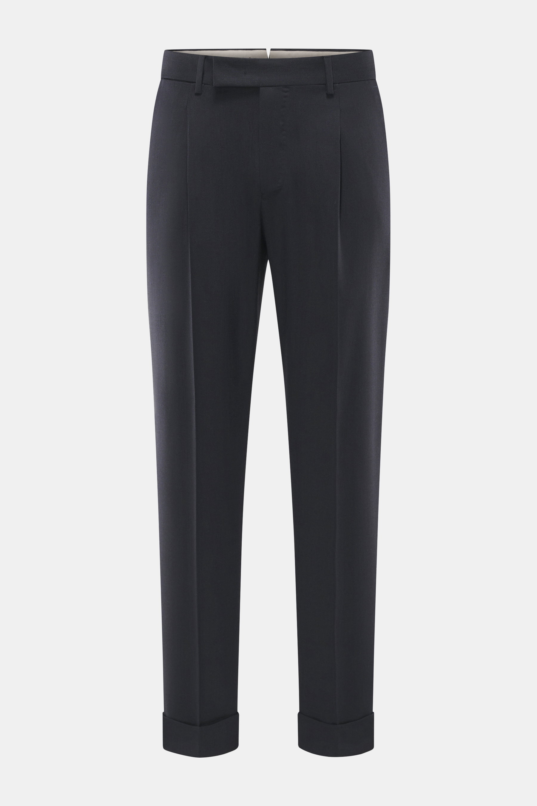 PT Torino Hose 'Rebel Fit' navy, frontale Ansicht, knöchellang, schmal zulaufend, Schurwoll-Mix, Tapered Fit, Bundhaken, französische Taschen, Saumaufschlag.