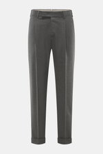 PT Torino Hose 'Rebel Fit' grau meliert, frontal fotografiert, Tapered Fit, Schurwoll-Mix, knöchellang mit Saumaufschlag und französischen Taschen.