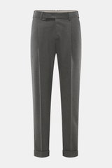 PT Torino Hose 'Rebel Fit' grau meliert, frontal fotografiert, Tapered Fit, Schurwoll-Mix, knöchellang mit Saumaufschlag und französischen Taschen.