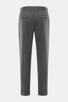 PT Torino Hose 'Rebel Fit' grau meliert, Rückansicht, knöchellang mit fixiertem Saumaufschlag, Schurwoll-Mix, Tapered Fit, französische Taschen, Bundhaken.