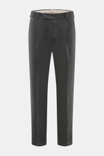 PT Torino Pants 'Rebel Fit' dark grey patterned, front view showing tapered fit, fine herringbone cotton-wool blend, zipper, waistband hook, single front pleat, ankle-length with fixed hem cuff.
