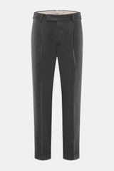 PT Torino Pants 'Rebel Fit' dark grey patterned, front view showing tapered fit, fine herringbone cotton-wool blend, zipper, waistband hook, single front pleat, ankle-length with fixed hem cuff.