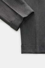 PT Torino Pants 'Rebel Fit' dark grey patterned, close-up of tapered ankle-length leg cuff, soft cotton-wool mix, fine herringbone, photographed from above.