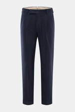 Front view of PT Torino Pants 'Rebel Fit' navy patterned, tapered fit cotton-wool blend with fine herringbone, pleats, French and back flap pockets.
