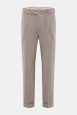 PT Torino Trousers 'Rebel Fit' taupe patterned front view, cotton-wool blend, fine herringbone, tapered fit, ankle-length with pleats and pockets.
