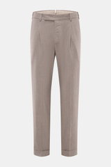 PT Torino Trousers 'Rebel Fit' taupe patterned front view, cotton-wool blend, fine herringbone, tapered fit, ankle-length with pleats and pockets.