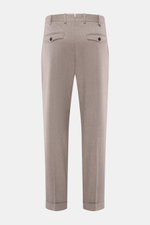 PT Torino Trousers 'Rebel Fit' taupe patterned shown from the back, ankle-length tapered fit with fine herringbone cotton-wool mix, soft touch, zipper and waistband hook, French pockets, single waistband pleat, back flap pockets with button, small metal i