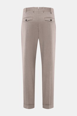 PT Torino Trousers 'Rebel Fit' taupe patterned shown from the back, ankle-length tapered fit with fine herringbone cotton-wool mix, soft touch, zipper and waistband hook, French pockets, single waistband pleat, back flap pockets with button, small metal i