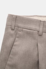 PT Torino Trousers 'Rebel Fit' taupe patterned close-up from front top view showing fine herringbone cotton-wool blend fabric, waistband, belt loops, and single pleat. With PT TORINO you are always on point: These comfortably cut trousers in the trendy ta