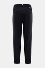 Rear view of PT Torino Wool trousers 'Carrot Fit' dark navy in elasticated virgin wool with double pleats, buttoned flap back pockets, fixed hem turn-up.

Description: <p>Classic elegance with a modern twist: With their short cut, stylish pleats and exten