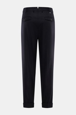 Rear view of PT Torino Wool trousers 'Carrot Fit' dark navy in elasticated virgin wool with double pleats, buttoned flap back pockets, fixed hem turn-up.

Description: <p>Classic elegance with a modern twist: With their short cut, stylish pleats and exten