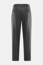 PT Torino Wollhose 'Carrot Fit' dunkelgrau meliert, Rückansicht, knöchellang mit Bundfalten, Uhrentasche, Gesäßtaschen mit Knopf, Schurwolle-Cashmere.