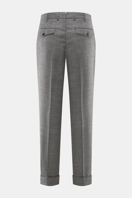 PT Torino Wollhose 'Carrot Fit' grau meliert, Rückansicht, knöchellang mit fixiertem Saumaufschlag, französische Taschen, doppelte Bundfalten.