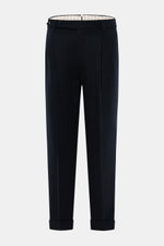 Front view of PT Torino Pants 'Carrot Fit' navy in cotton and virgin wool mix, twill structure, regular thigh, ankle-length, slim taper, zipper, waistband buttons, extended tab, watch pocket, double pleat, French and back flap pockets, fixed hem turn-up.