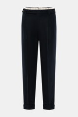 Front view of PT Torino Pants 'Carrot Fit' navy in cotton and virgin wool mix, twill structure, regular thigh, ankle-length, slim taper, zipper, waistband buttons, extended tab, watch pocket, double pleat, French and back flap pockets, fixed hem turn-up.