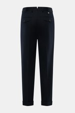 Back view of PT Torino Pants 'Carrot Fit' navy in a mix of cotton and virgin wool with twill structure, carrot fit, regular thigh, ankle-length, very slim tapering, zipper and waistband buttons, extended button tab, small watch pocket, double waistband pl