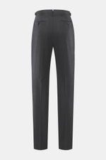 PT Torino Wollhose 'Gentleman Fit' dunkelgrau meliert, Rückansicht, schmal zulaufend, aus reiner Super 160'S Schurwolle, mit Bundknöpfen.