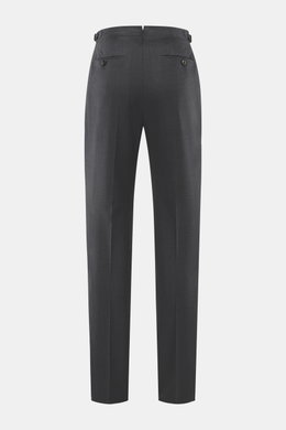 PT Torino Wollhose 'Gentleman Fit' dunkelgrau meliert, Rückansicht, schmal zulaufend, aus reiner Super 160'S Schurwolle, mit Bundknöpfen.