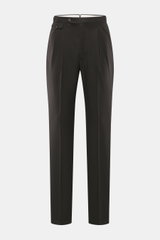 Frontansicht der PT Torino Wollhose 'Gentleman Fit' dunkelbraun aus reiner Super 160'S Schurwolle, Regular Fit, schmal zulaufend, mit Bundknöpfen, Reißverschluss, Side Adjuster, doppelter Bundfalte und französischen Taschen.