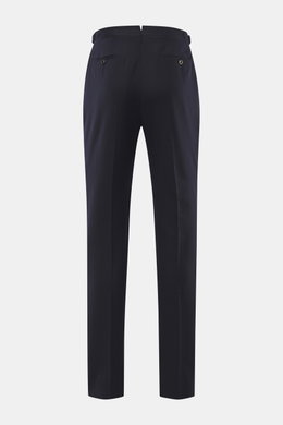 PT Torino Wollhose 'Gentleman Fit' navy, Rückansicht, schmal zulaufend, Schurwolle mit Seidenanteil, Side Adjuster, doppelte Bundfalte, französische Taschen.