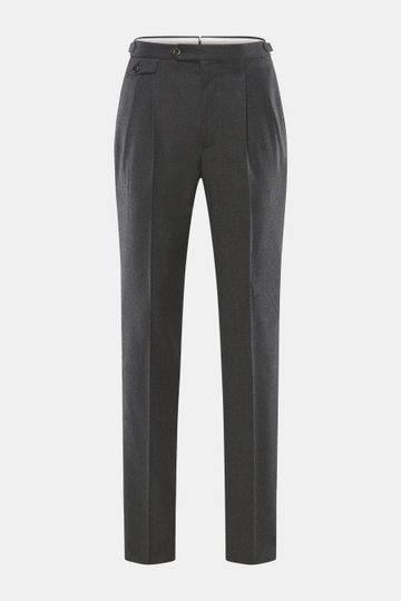 PT Torino Wool trousers 'Gentleman Fit' dark grey shown from front, virgin wool and silk, regular, tapered fit with double pleats and side adjusters.