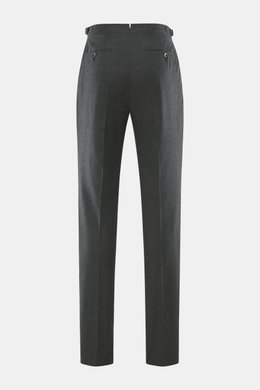 PT Torino Wollhose 'Gentleman Fit' dunkelgrau meliert, Rückansicht, schmal zulaufend, Schurwolle mit Seide, Side Adjuster, Knöpfe, doppelte Bundfalte.