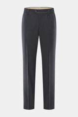 Frontansicht der PT Torino Wollhose 'The Rebel' navy meliert aus reiner Schurwolle, leicht körniger Griff, Rebel Fit, reguläre Oberschenkelweite, schmal zulaufend, knöchellang mit Button Fly, elastischem Bund, französischen Taschen, Gesäßtaschen mit geknö