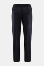 Rear view of PT Torino Wool Pants 'The Rebel' navy in elastic wool-cashmere flannel with tapered, ankle-length cut, button fly, elastic waistband, and buttoned back pockets.
