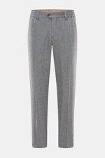 Front view of PT Torino Wool Pants 'The Rebel' grey melange, ankle-length tapered fit in elastic wool-cashmere flannel with button fly and French pockets.