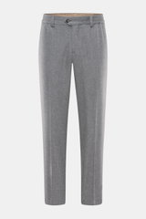 Front view of PT Torino Wool Pants 'The Rebel' grey melange, ankle-length tapered fit in elastic wool-cashmere flannel with button fly and French pockets.