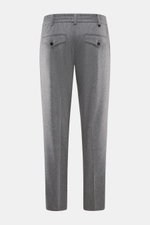 PT Torino Wool Pants 'The Rebel' grey melange shown from the back, flannel wool and cashmere, elastic waistband, buttoned back flap pockets.