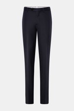 Brunello Cucinelli Wool pants 'Italian Fit' navy shown from front, pure virgin wool, soft touch, regular fit, zipper, buttons, French pockets.