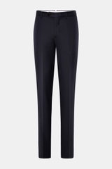 Brunello Cucinelli Wool pants 'Italian Fit' navy shown from front, pure virgin wool, soft touch, regular fit, zipper, buttons, French pockets.