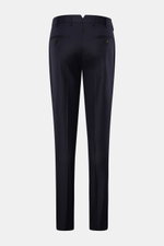 Brunello Cucinelli Wool pants 'Italian Fit' navy shown from the back, pure virgin wool, regular fit, soft touch, French pockets, watch pocket, buttoned back pockets, zipper and waistband buttons.