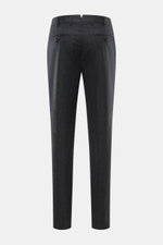 Brunello Cucinelli Wool pants 'Italian Fit' dark grey melange shown from the back, featuring pure virgin wool, soft touch, regular fit, zipper and waistband buttons, French pockets, small watch pocket, and back pockets with button. The wool pants of the l