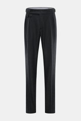 Front view of Brunello Cucinelli Wool Pants anthracite Melange, elegant pure virgin wool with soft touch, double pleats, side adjusters, zipper, button, French pockets, small watch pocket with flap, back pockets with button, regular fit, slightly tapered.