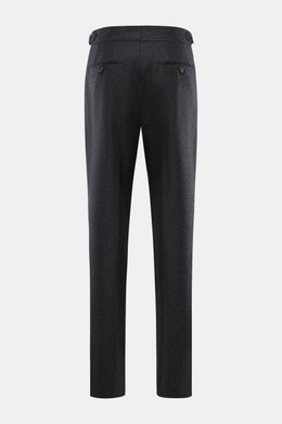 Brunello Cucinelli Wool Pants anthracite Melange shown from the back, made of pure virgin wool with double pleats, side adjusters, watch pocket flap.
