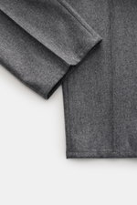 Brunello Cucinelli Wool Pants Grey Melange shown from a close-up top-down perspective, highlighting pure virgin wool fabric, soft touch, regular fit, slightly tapered legs with double pleats at the waistband, side adjusters, zipper and button closure, Fre