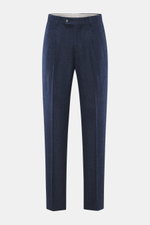 Brunello Cucinelli Wool trousers dark blue/black checked shown front view, classic pleated front, Prince-of-Wales pattern, virgin wool & cashmere.