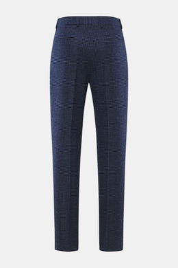 Brunello Cucinelli Wool trousers dark blue/black checked, back view, classic pleated front, Prince-of-Wales pattern, virgin wool & cashmere.