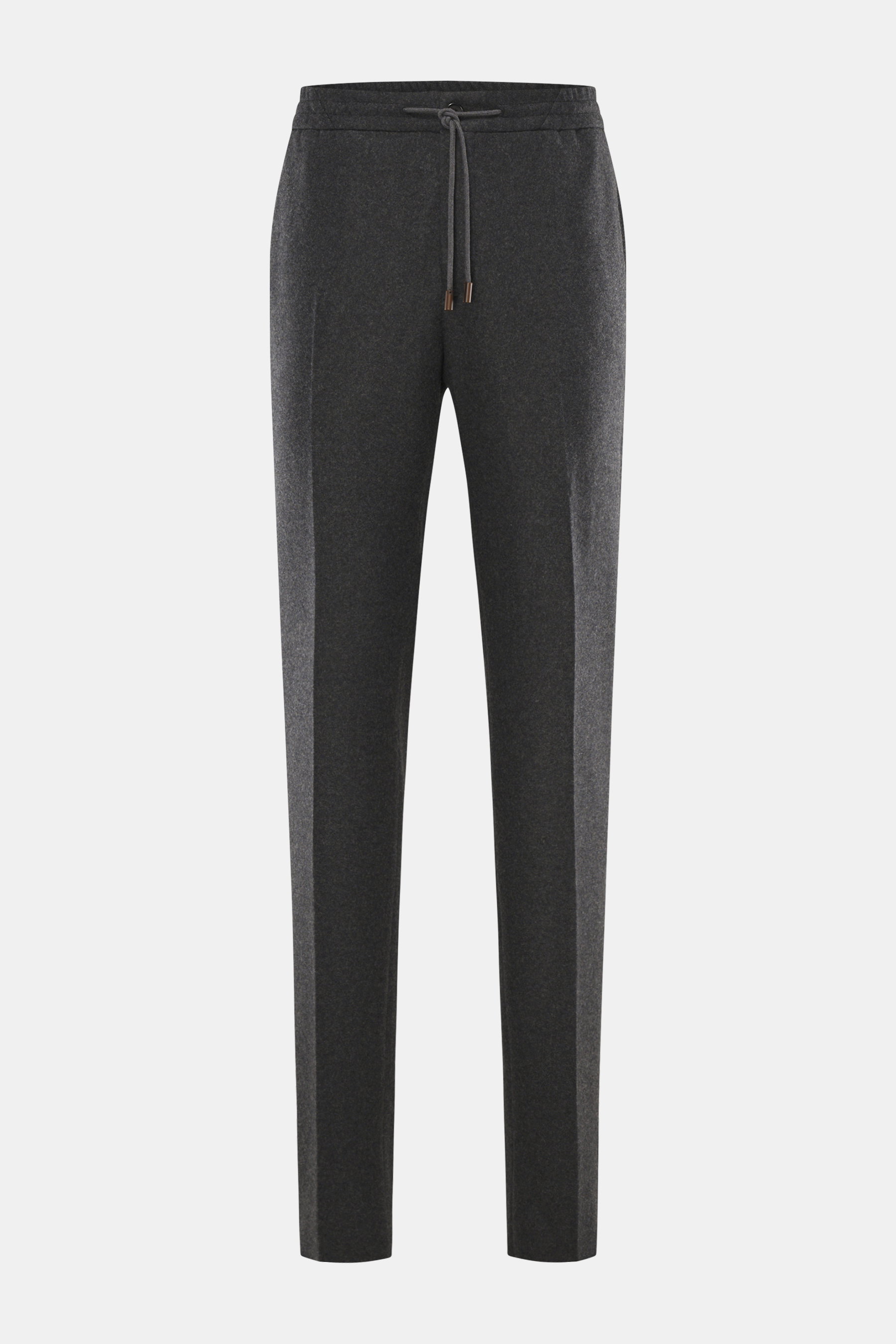 Incotex Cashmere Jogpants anthrazit meliert, Frontansicht, Jersey aus reinem Cashmere, sehr weich, Regular Fit, schmal, Reißverschluss, Bundknopf, elastischer Bund, Tunnelzug, französische Taschen, Gesäßtaschen mit Knopf, offene Länge.