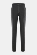 Incotex Cashmere Jogpants anthrazit meliert, Frontansicht, Jersey aus reinem Cashmere, sehr weich, Regular Fit, schmal, Reißverschluss, Bundknopf, elastischer Bund, Tunnelzug, französische Taschen, Gesäßtaschen mit Knopf, offene Länge.