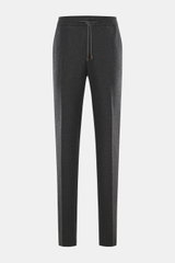 Incotex Cashmere Jogpants anthrazit meliert, Frontansicht, Jersey aus reinem Cashmere, sehr weich, Regular Fit, schmal, Reißverschluss, Bundknopf, elastischer Bund, Tunnelzug, französische Taschen, Gesäßtaschen mit Knopf, offene Länge.